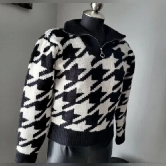 DEX Houndstooth Cropped Mock Neck Sweater NWT Sz XL - Picture 12 of 14